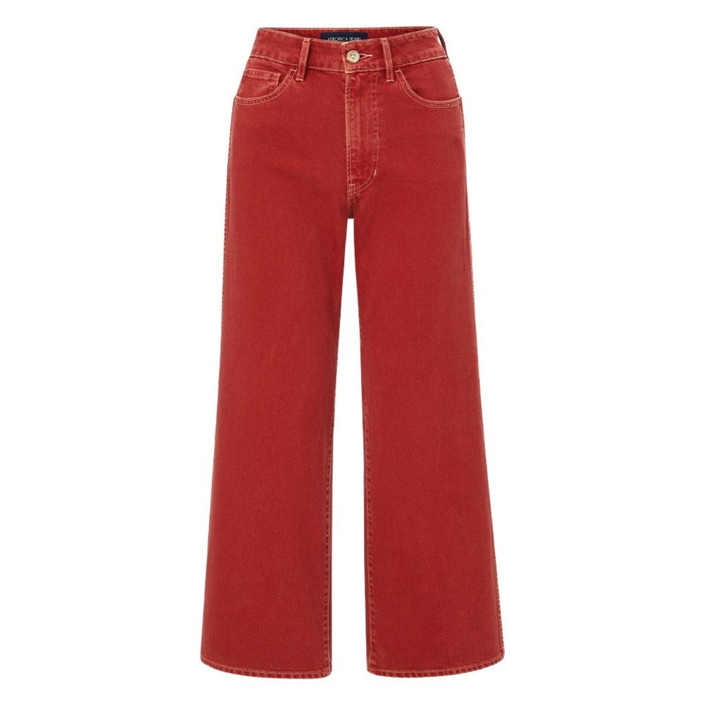Veronica Beard Taylor Cropped High-Rise Wide Leg Jeans size 24 Brick Red